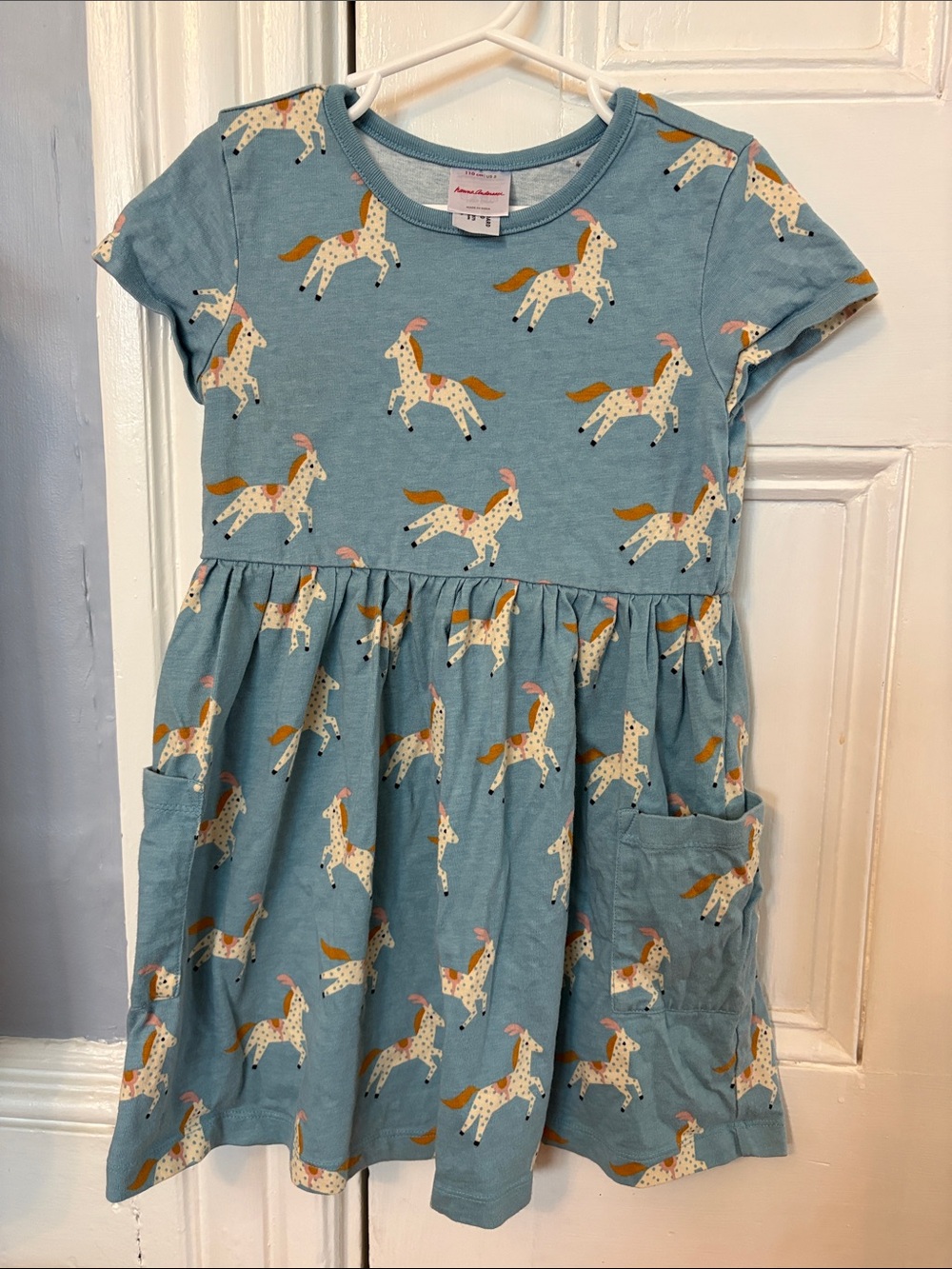 Hanna Andersson Blue Horse-Print Pocket Dress 5T